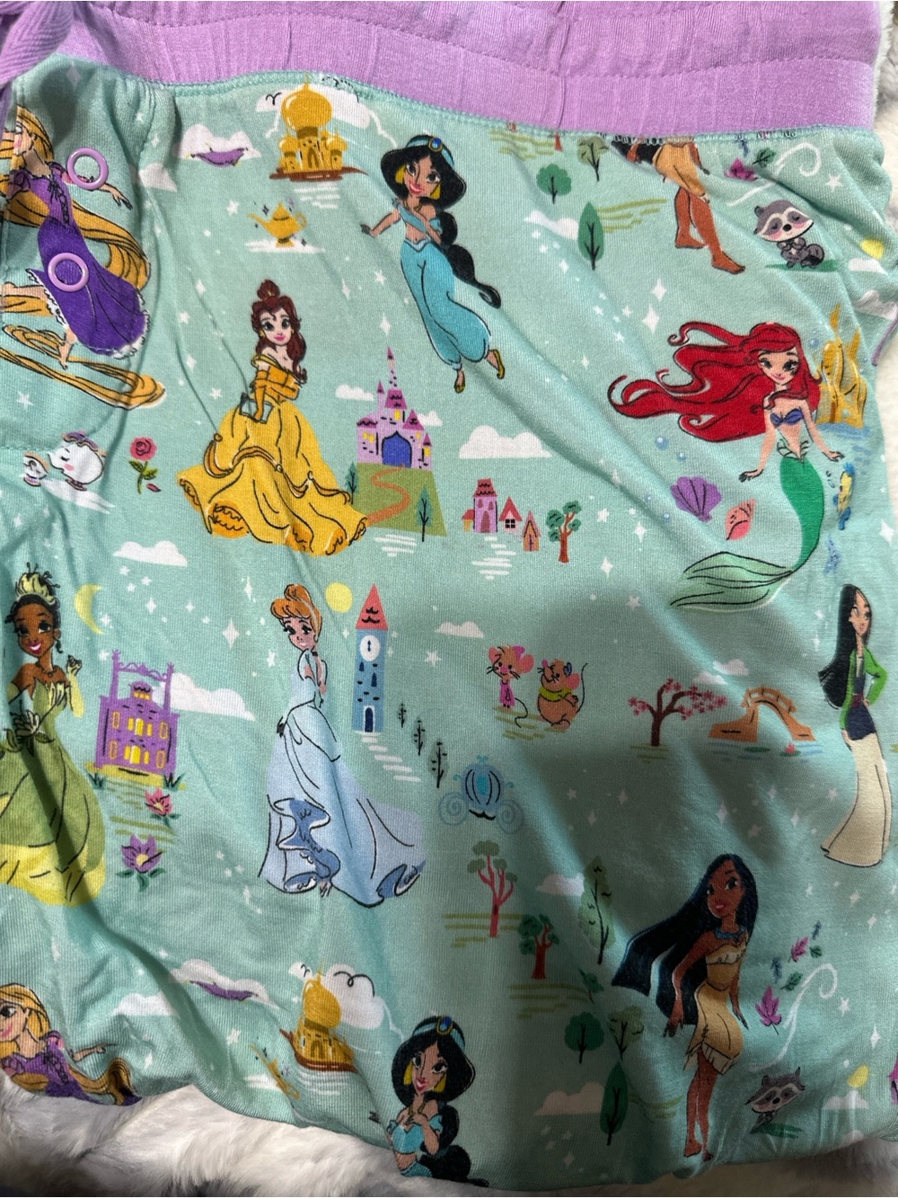 Little Sleepies Mint Princess Print Pajama Bottoms with Lavender Trim - Picture 3 of 4